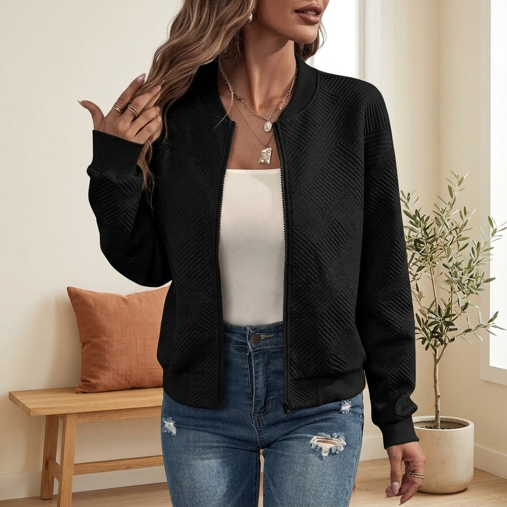 Zip Bomber Jacket - Black, styled lifestyle photo