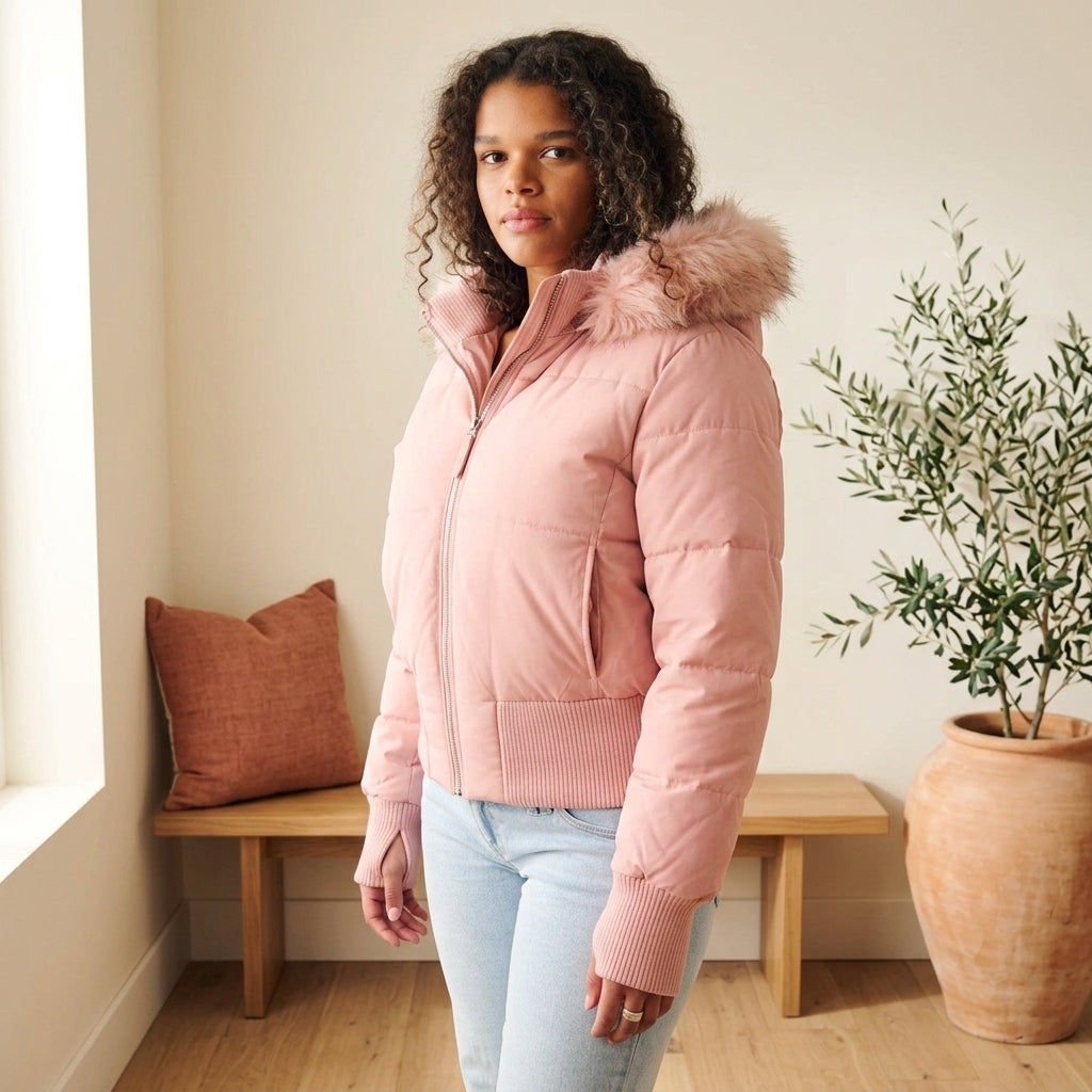 Chic Collection Puffer Jacket - Pink, styled lifestyle photo