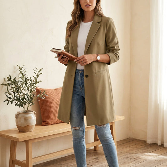 Elegant Collection Blazer-Coat - Khaki, styled lifestyle photo