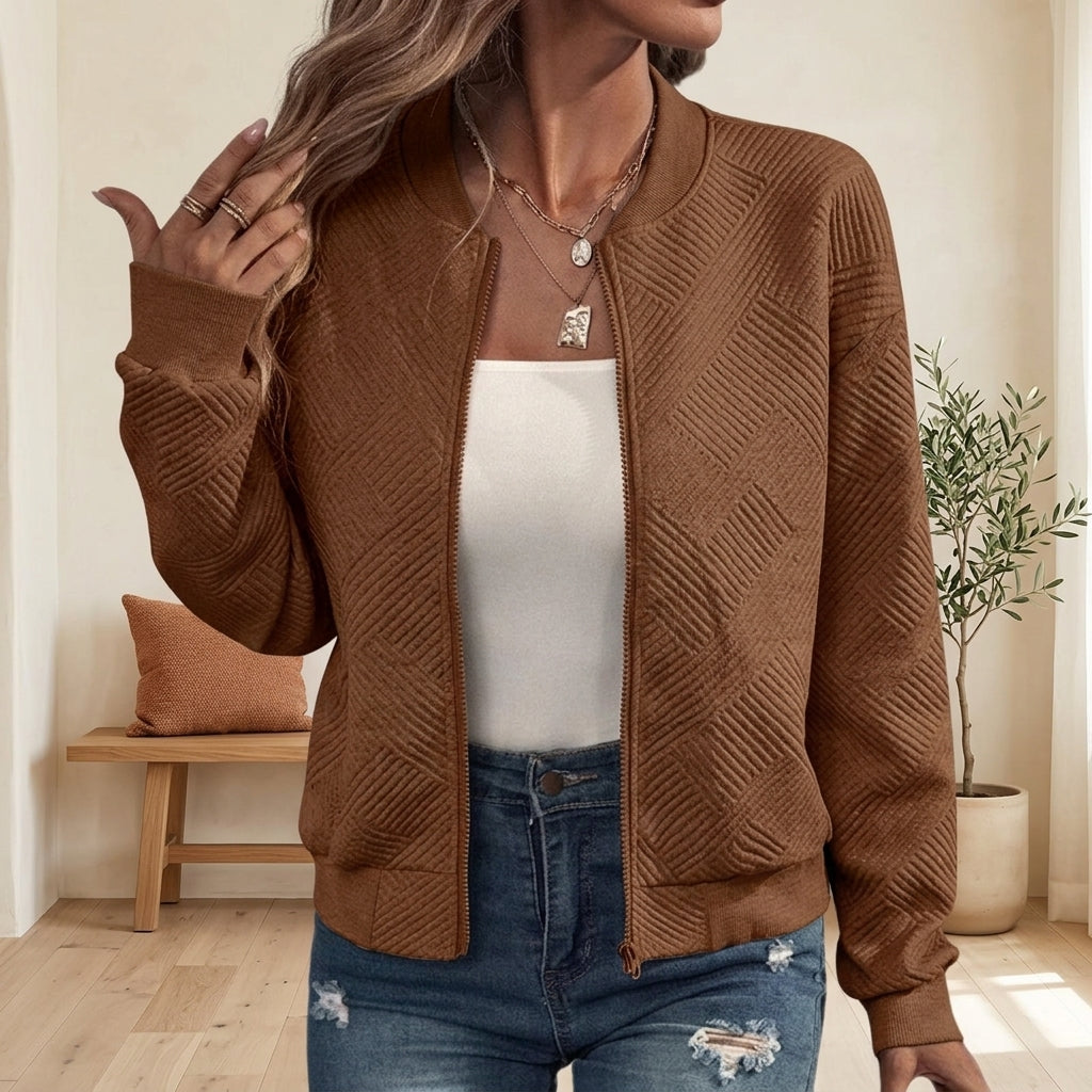 Zip Bomber Jacket - Brown, styled lifestyle photo