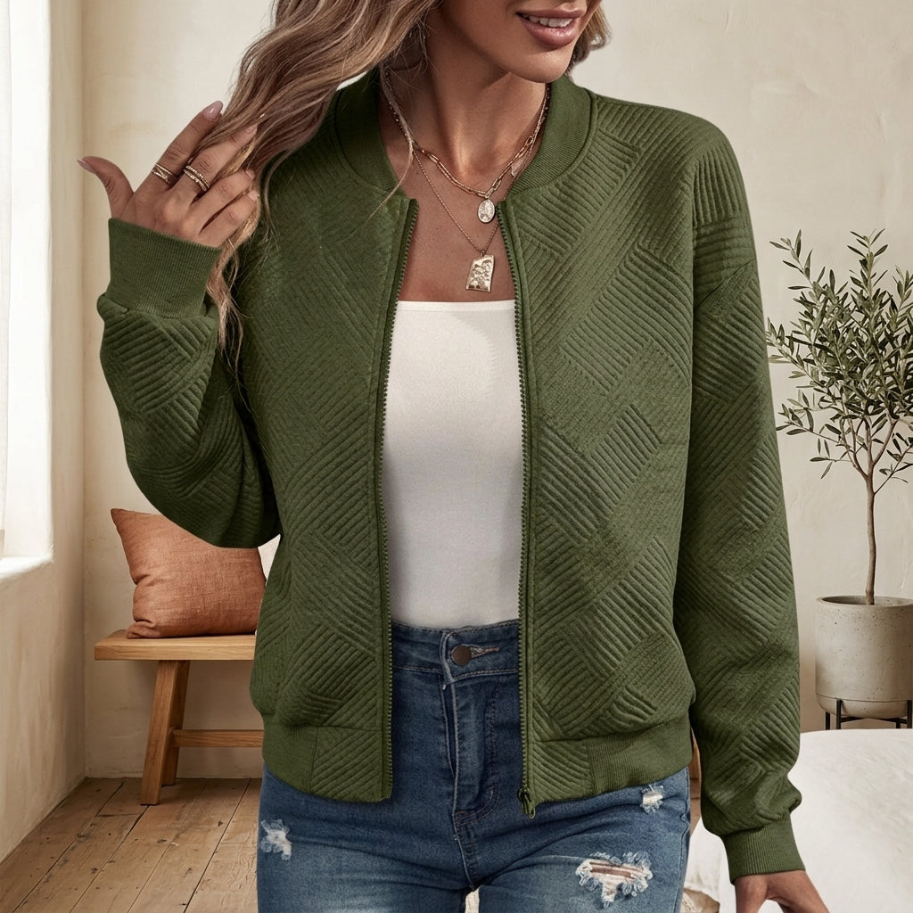 Zip Bomber Jacket - Green, styled lifestyle photo