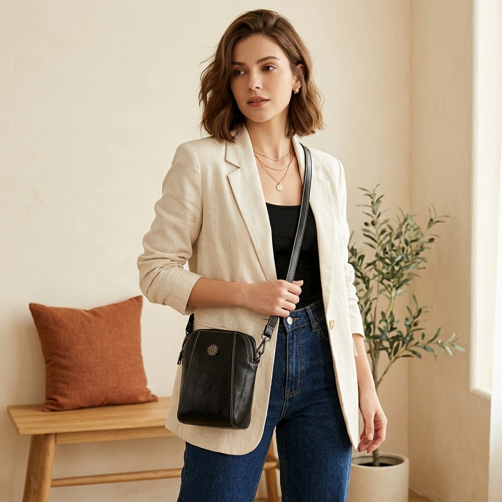 Model with black Cilicia handbag