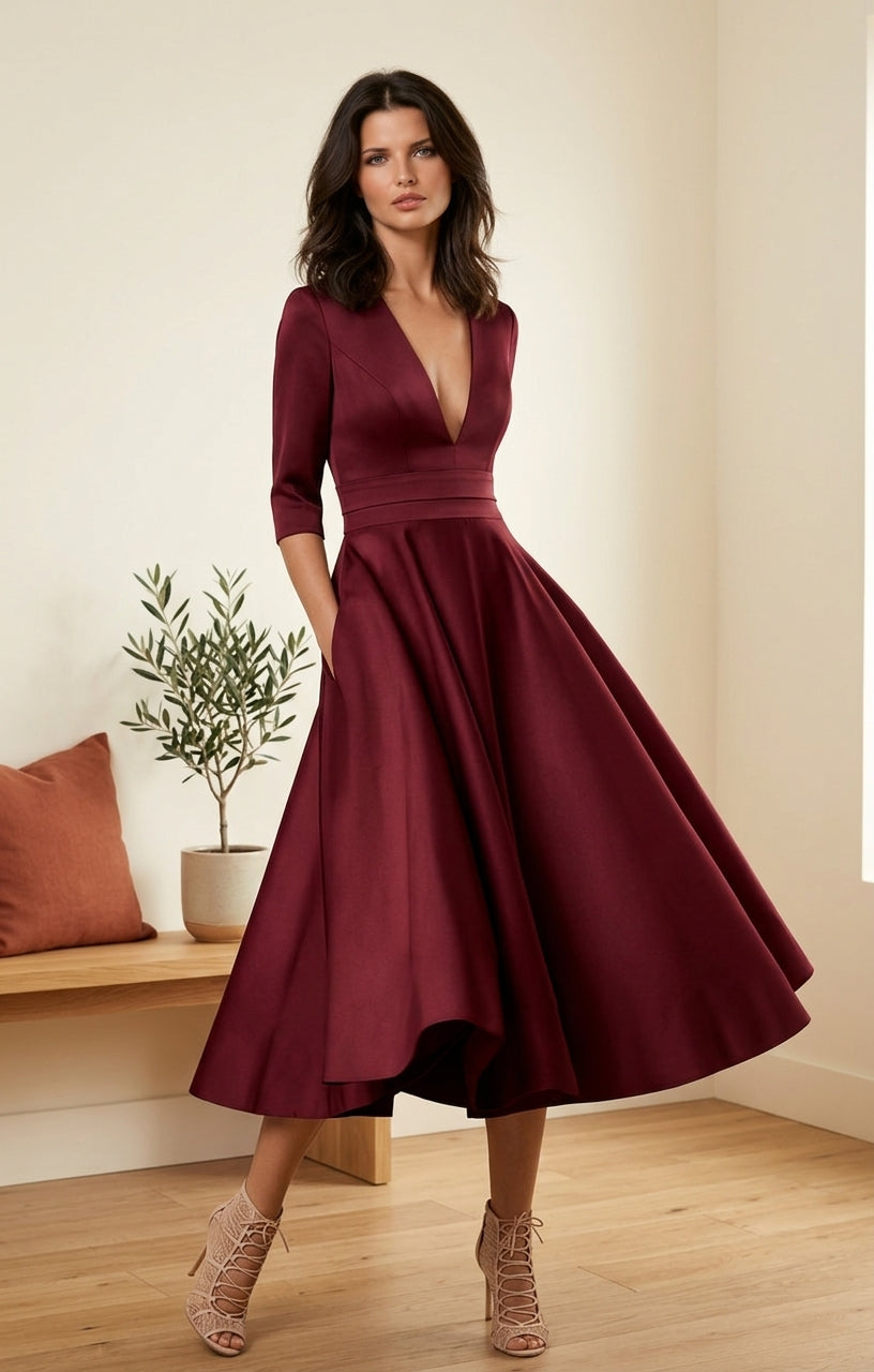Lani Midi Dress - Burgundy, styled lifestyle photo