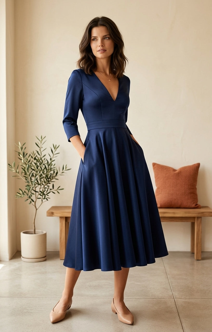 Lani Midi Dress - Navy Blue, styled lifestyle photo