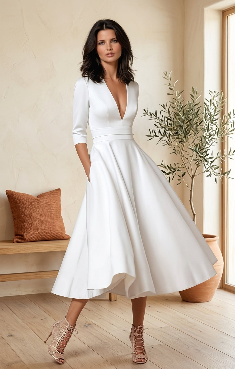 Lani Midi Dress - White, styled lifestyle photo