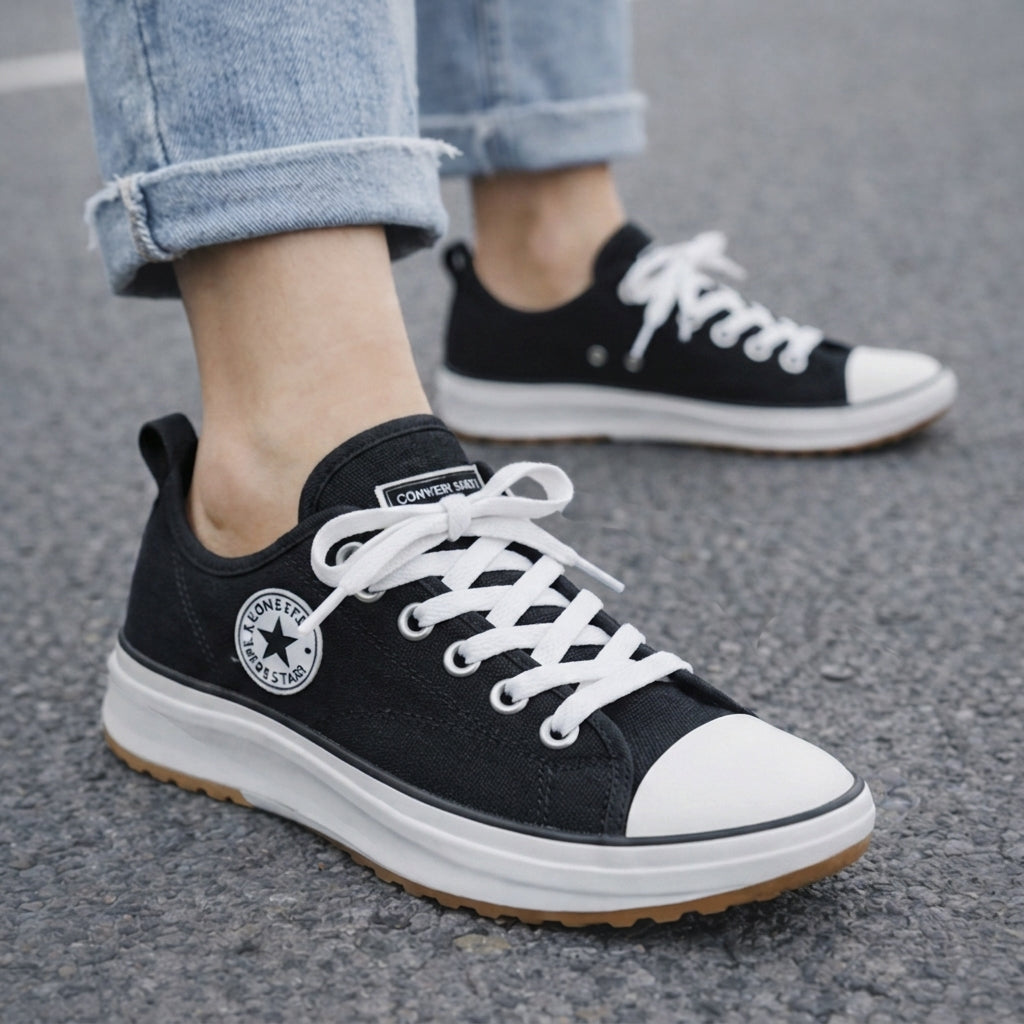 Black canvas chunky-sole sneaker