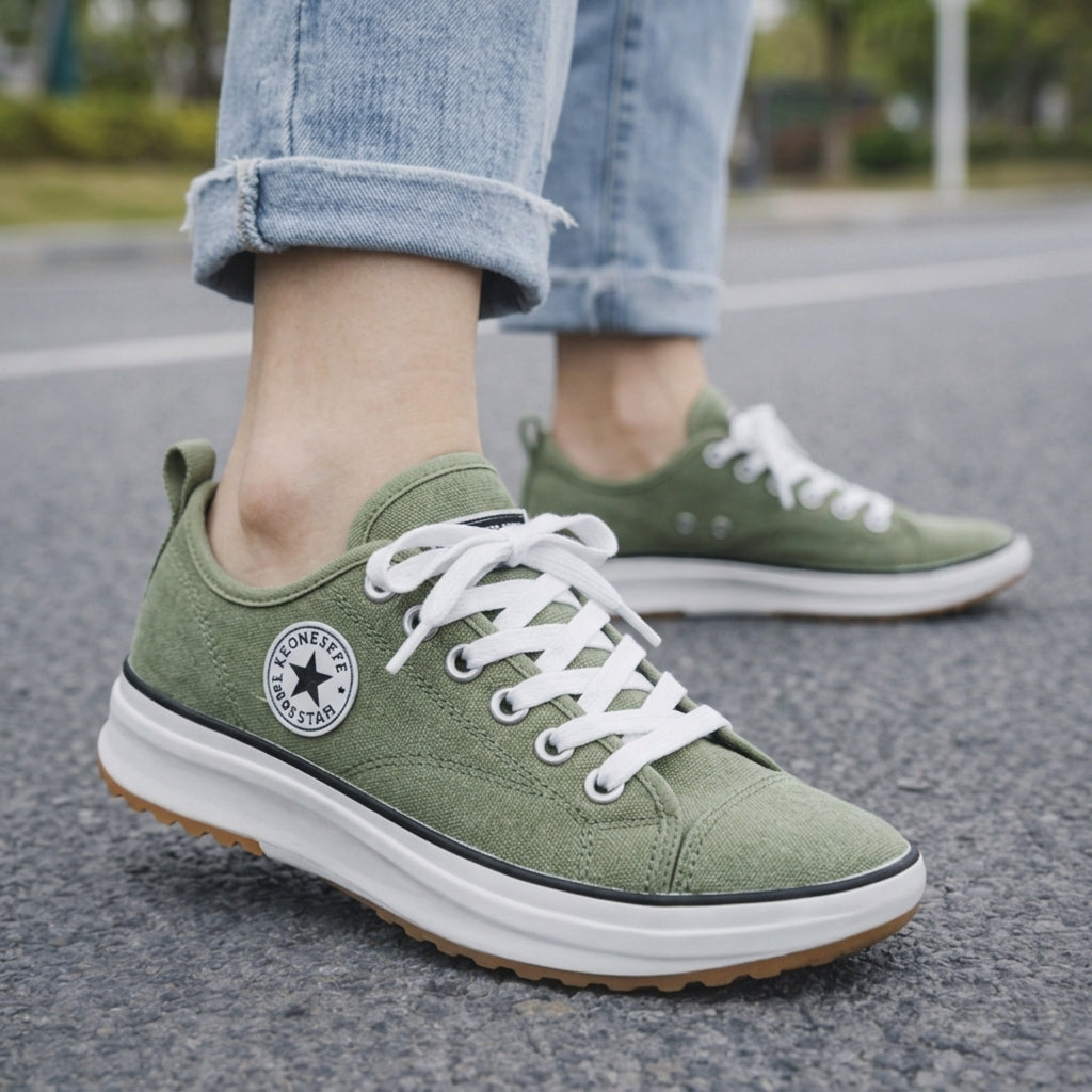Green canvas chunky-sole sneaker