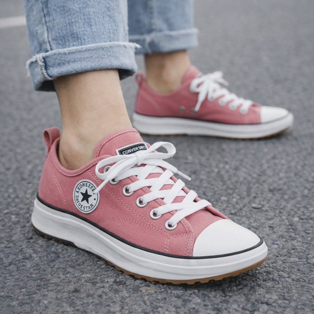 Pink canvas chunky-sole sneaker