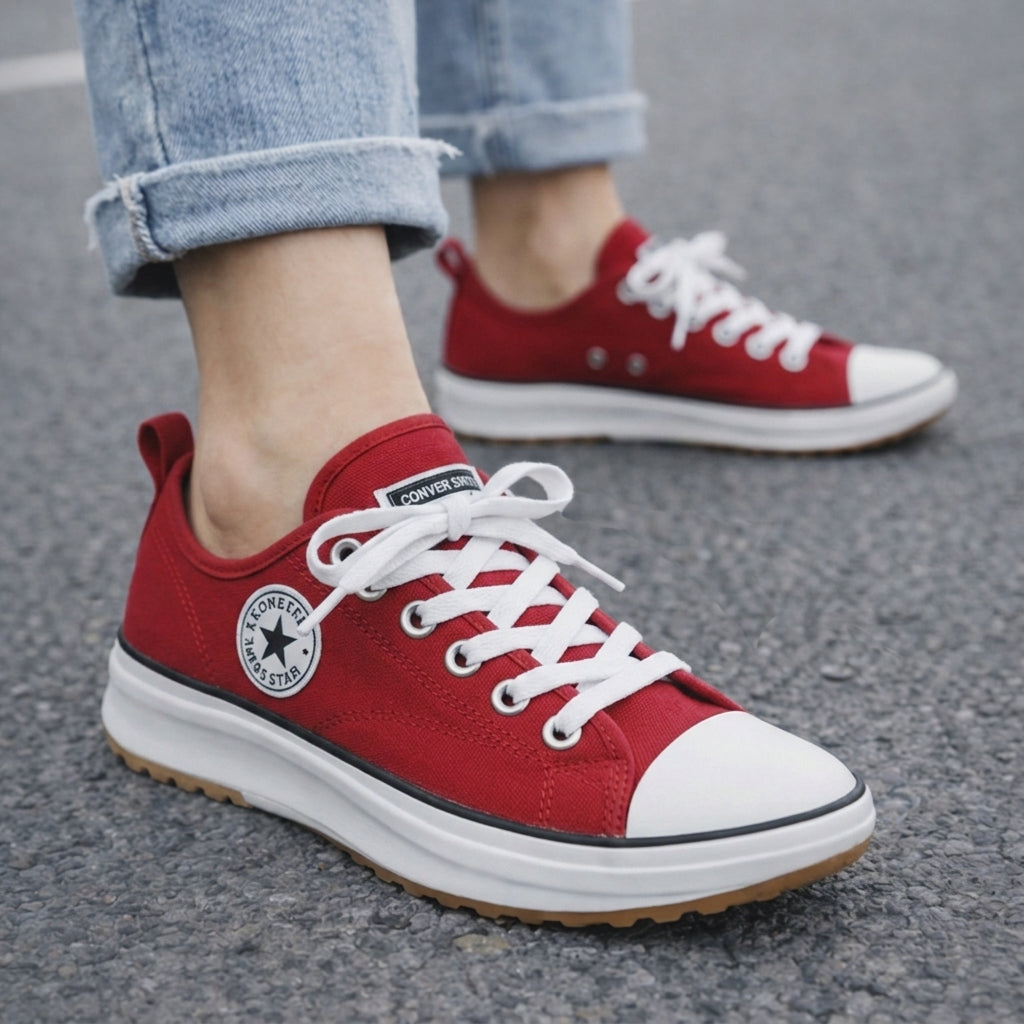 Red canvas chunky-sole sneaker