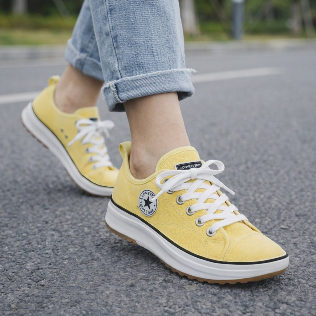 Yellow canvas chunky-sole sneaker