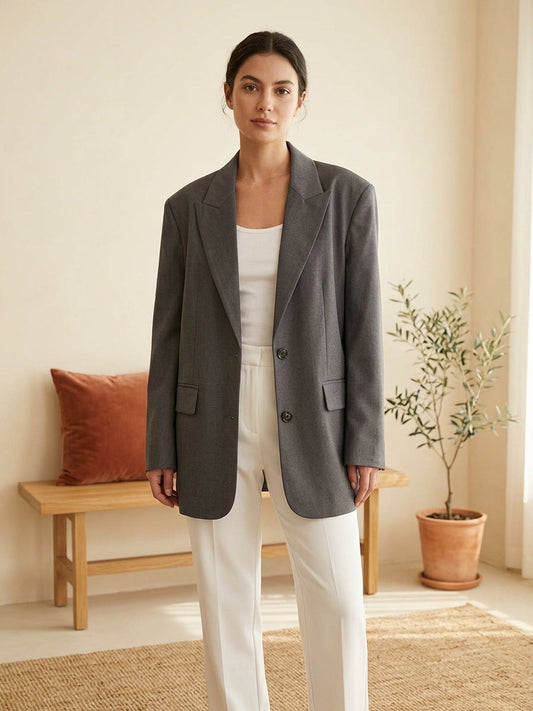 Lorene Oversized Blazer - Gray, styled lifestyle photo
