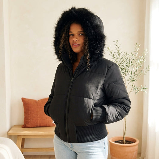 Chic Collection Puffer Jacket - Black, styled lifestyle photo