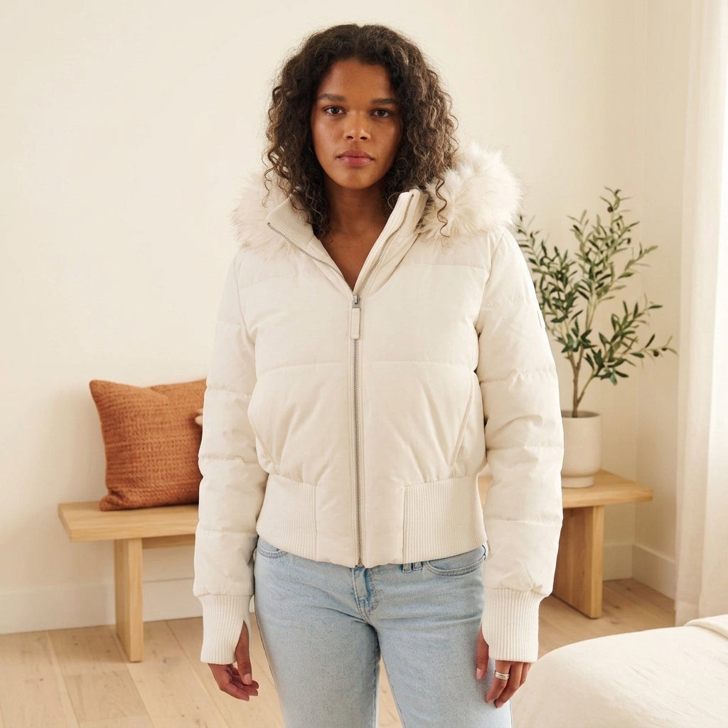 Chic Collection Puffer Jacket - White, styled lifestyle photo