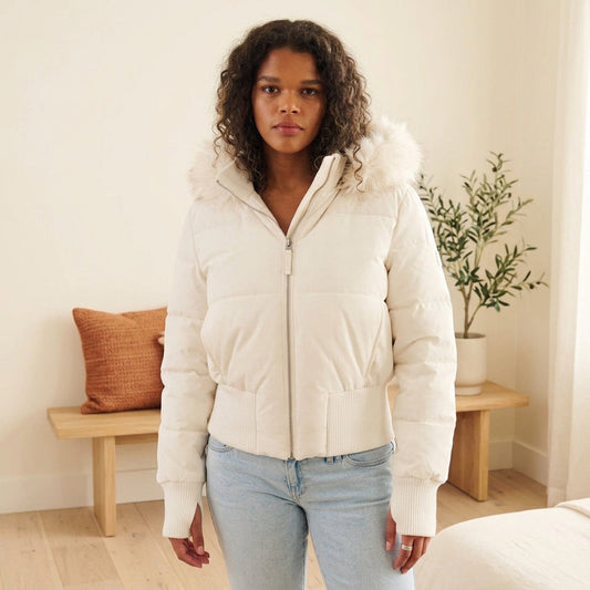 Chic Collection Puffer Jacket - White, styled lifestyle photo