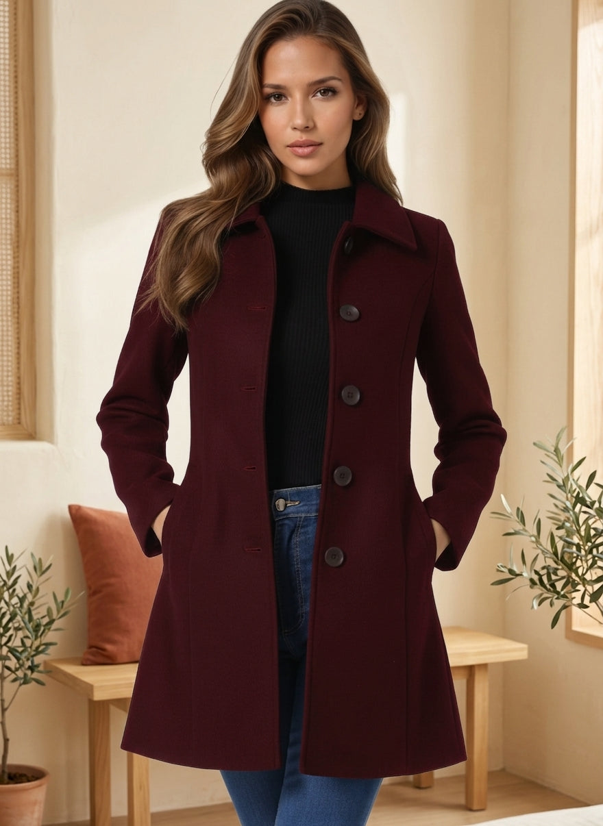 Wool Trench Coat - Dark Red, styled lifestyle photo